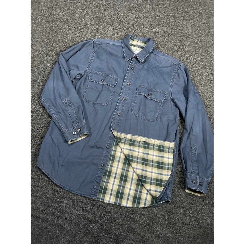 LL Bean Hurricane Flannel Lined Shirt‎ Shacket Mens Medium Blue Heavy Outdoors
